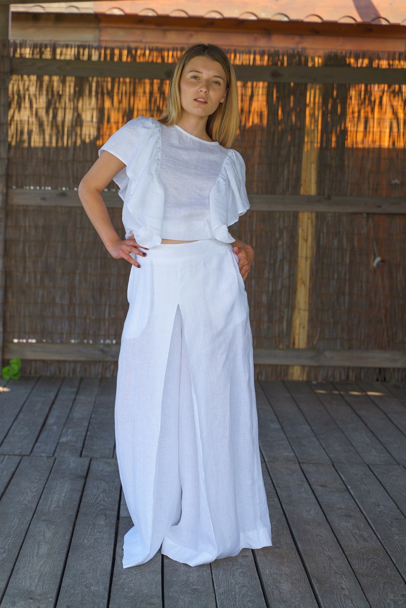 White boho linen blouse, Linen top women sleeveless linen clothing, Womens linen top, Summer shirt for women