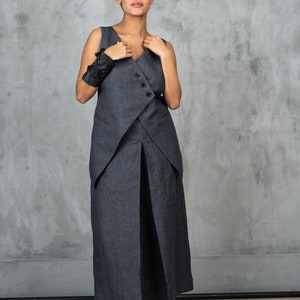 Gray linen waistcoat women linen clothing, Linen vest women goth clothes