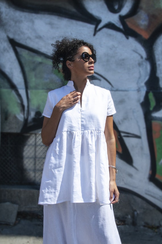 White Linen Tunic Loose Shirt White Linen Shirt Asymmetric - Etsy