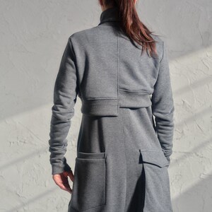 Asymmetrical set of two - cotton turtleneck top and drop crotch jumpsuit in dark grey color, Organic women's avante garde plus size clothing