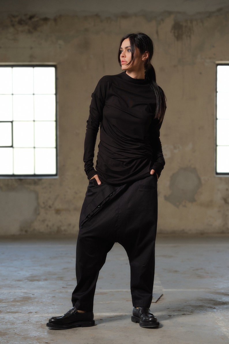 Avant garde viscose blouse, Black twisted womens top, Long sleeves futuristic top, Organic clothing, Capsule wardrobe, Minimalistic clothing