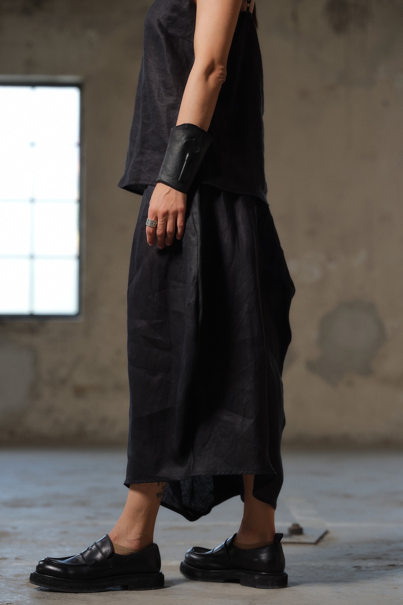 Black asymmetrical linen skirt, Avant garde summer linen skirt, Linen clothing, Slow fashion, Sustainable clothes, Capsule wardrobe