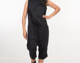 Black drop crotch jumpsuit womens, Avant garde harem jumpsuit, Baggy streetwear jumpsuit