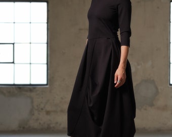 Black asymmetric dress, Avant garde dress, Extravagant Long Dress, Slow fashion, Capsule wardrobe, Sustainable clothes