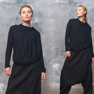 New Long sleeve blouse women, Minimalist clothing women, Black top avant garde clothing