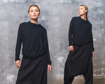 New Long sleeve blouse women, Minimalist clothing women, Black top avant garde clothing
