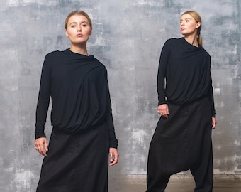 Black Long Sleeve Blouse: Minimalist Avant Garde Top