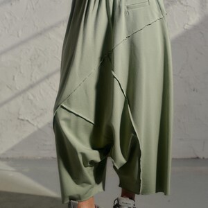Avant garde drop crotch pants in Grean tea color, Streatwear harem pants womens, Organic cotton baggy pants, Plus sizes available