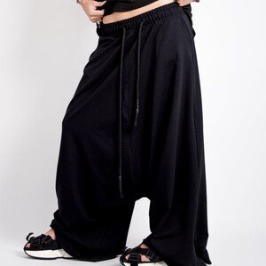 Casual harem pants women, Black drop crotch pants, Avant garde clothing, Harajuku pants Black