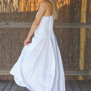 White linen maxi dress, Organic clothing, White asymmetrical linen boho dress, Summer linen dress, Avant garde clothing, Capsule wardrobe