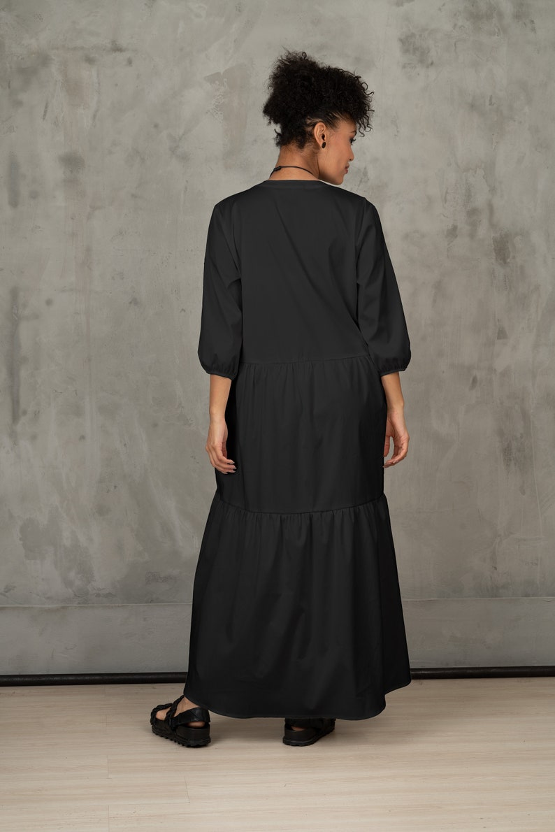 Oversized shirt dress, Black cotton maxi dress plus size clothing, Maternity clothing, Organic pregnancy dress, Long sleeved fall dress