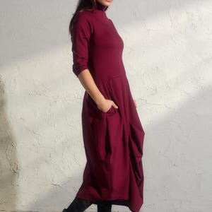 Asymmetric burgundy dress, Avant garde dress, Extravagant long viscose dress, Slow fashion, Capsule wardrobe, Sustainable clothes