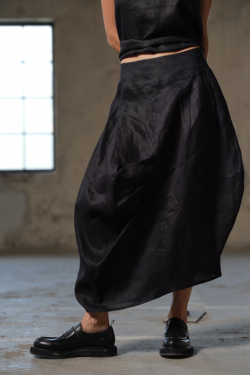 Black asymmetrical linen skirt, Avant garde summer linen skirt, Linen clothing, Slow fashion, Sustainable clothes, Capsule wardrobe