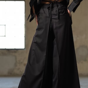 Black wide leg wool pants women, Avant garde merino wool palazzo pants, Extravagant skirt - pants women, Fall clothing, Slow fashion