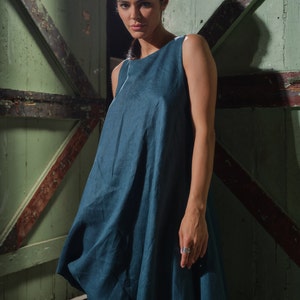 Petroleum blue summer linen maxi dress, Asymmetrical kaftan, Linen boho dress, Sustainable linen clothing, Slow fashion image 8