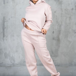 Rose beige biologische broek dames activewear voor dames, yogabroek plus size kleding, elastische taille loungewear broek dames, winterbroek afbeelding 4
