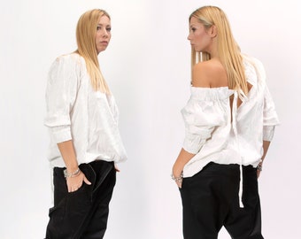 Damen Oberteil Baumwolle, Weiße Bluse Damen, Oversized Top Frauen, Oversized Shirt Frauen