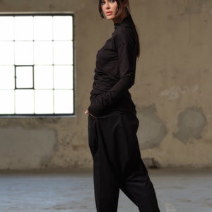 Avant garde viscose blouse, Black twisted womens top, Long sleeves futuristic top, Organic clothing, Capsule wardrobe, Minimalistic clothing