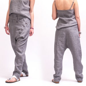 Gray harem pants women, Loose fitting pants avant garde clothing for women, Gray pants for women, Capri harem womens pants