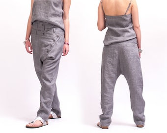 Grijze harembroek vrouwen, loszittende broek avant-garde kleding voor vrouwen, grijze broek voor vrouwen, Capri harem damesbroek