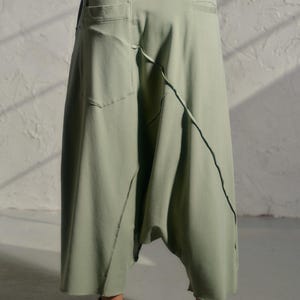 Avant garde drop crotch pants in Grean tea color, Streatwear harem pants womens, Organic cotton baggy pants, Plus sizes available