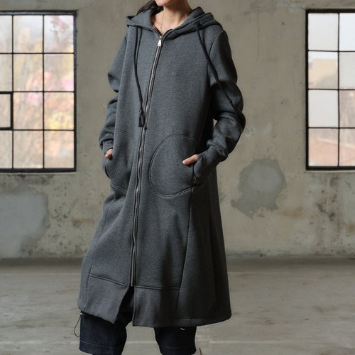 Oversized Quilted Organic Cotton Maxi Hoodie, Dark Gray Jacket - Etsy