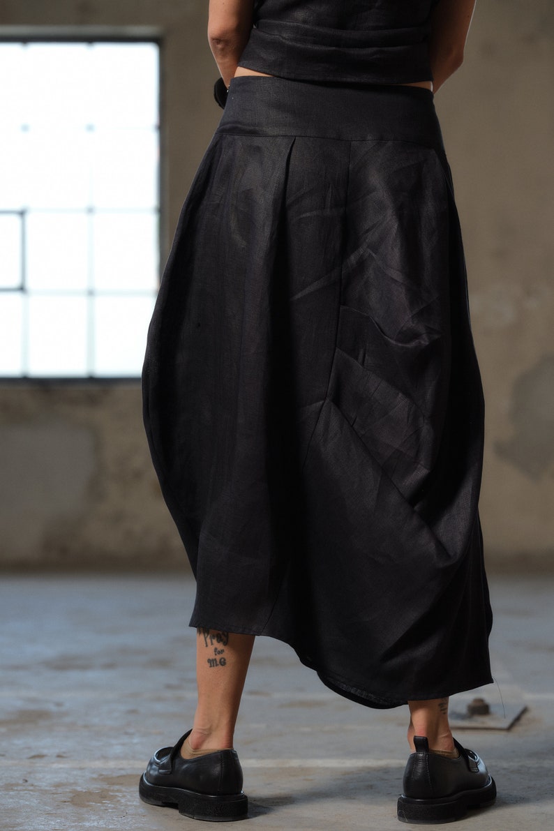Black asymmetrical linen skirt, Avant garde summer linen skirt, Linen clothing, Slow fashion, Sustainable clothes, Capsule wardrobe