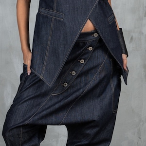 Denim harem pants women, Blue baggy denim pants women, Loose fitting pants avant garde clothing for women image 8