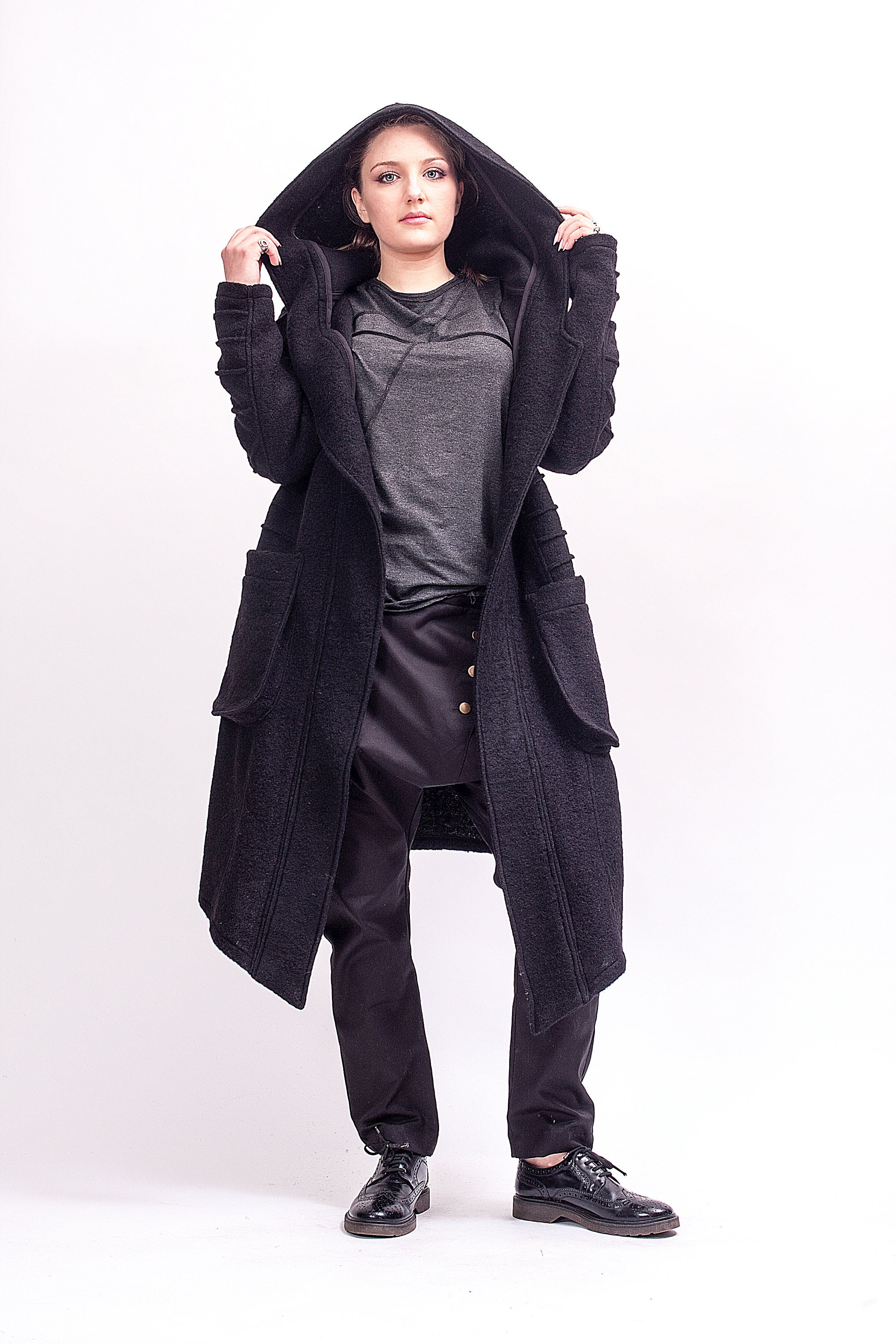 Vintage Valentino Black ニットロングケープ　マント Vintage Valentino Black ニットロングケープマント