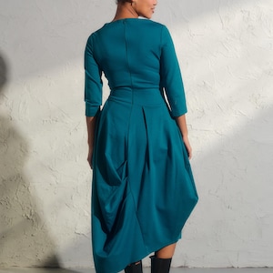 Asymmetrical viscose dress in turquoise color, Avant garde dress with pockets, Extravagant long formal dress, Plus sizes available