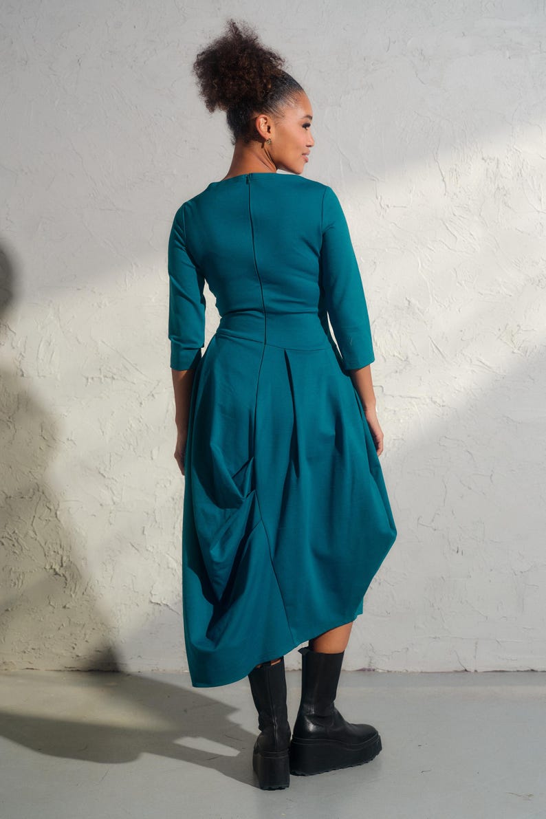 Asymmetrical viscose dress in turquoise color, Avant garde dress with pockets, Extravagant long formal dress, Plus sizes available