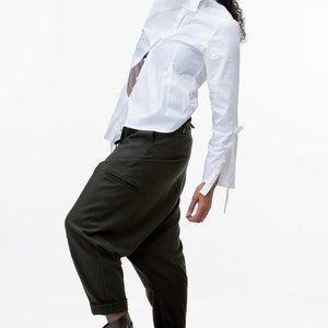 Avant garde Wool Harem Pants with Asymmetrical Details, Drop Crotch Harem Pants Women, Baggy Winter Pants