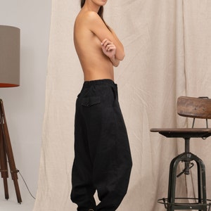 Zeitgenössische Leinenhose mit tiefem Schritt, Haremshose Damen, Avantgarde Leinenhose, Leinen Baggyhose Bild 6