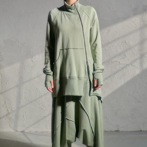 Avant garde drop crotch pants in Grean tea color, Streatwear harem pants womens, Organic cotton baggy pants, Plus sizes available