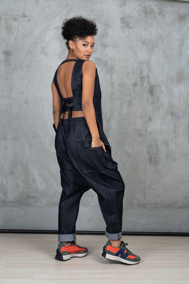 Denim harem pants women, Blue baggy denim pants women, Loose fitting pants avant garde clothing for women image 6