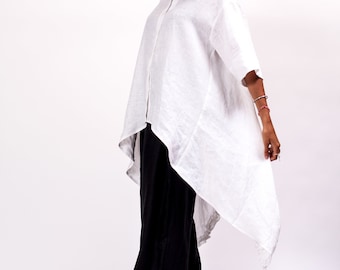 Oversized linen shirt women, Womens linen top, Asymmetrical shirt women