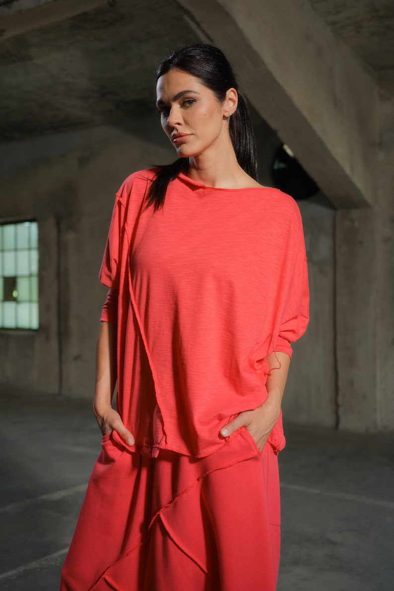 Asymmetrical top for women, Minimalistic top women, Viscose top with geometric details, Slow fashion, Sustainable clothes Capsule wardrobe,