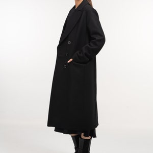 Long Black Double Breasted Wool Coat for Women, Oversized Winter Coat Womens, Winter Wool Cashmere Trench for Women