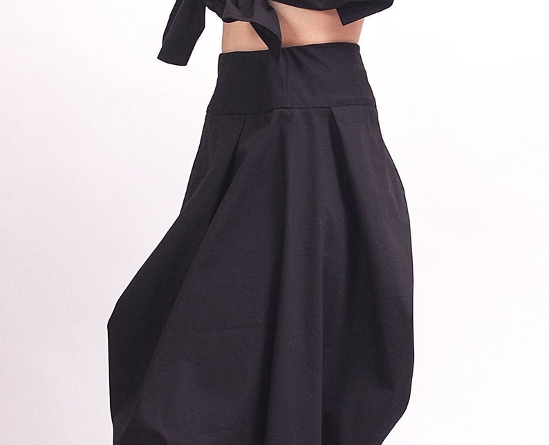 Asymmetrical black cotton skirt midi skirt, Avant garde clothing, Extravagant fall skirt Slow fashion, Capsule wardrobe Sustainable clothing