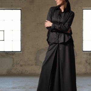 Black wide leg wool pants women, Avant garde merino wool palazzo pants, Extravagant skirt - pants women, Fall clothing, Slow fashion