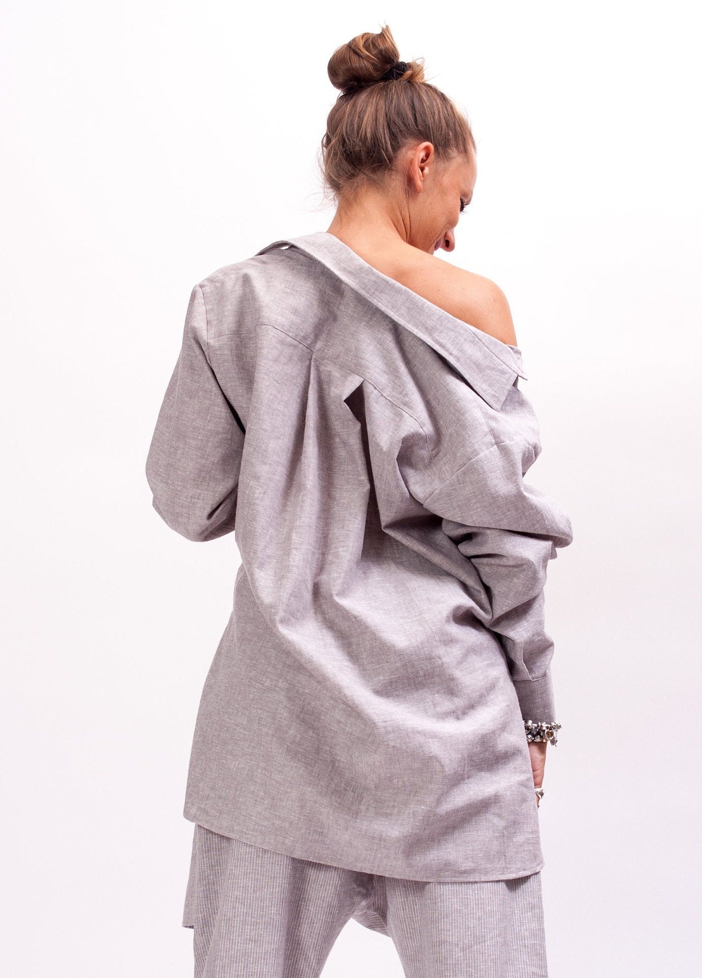 Linen Shirt Women Gray Linen Clothing Oversized Shirt Women Etsy UK