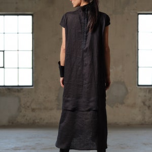 Black asymmetrical dress avant garde clothing women, Plus size midi linen dress womens, Capsule wardrobe, Linen clothing, Slow fashion