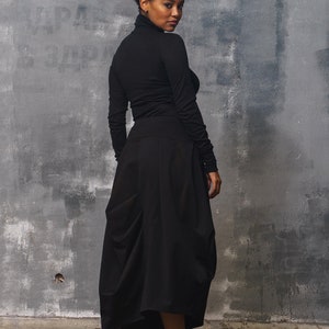 Black knitted fabric skirt mid waist, Punto Milano midi-length skirt, Avant garde skirt, Steampunk skirt, Formal skirt