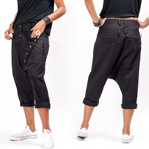 Black pants for women, Harem pants women, Capri harem womens pants, Loose fitting pants avant garde clothing for women