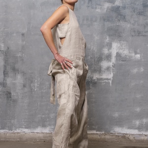 Black oversized linen jumpsuit women,  Loose overalls, Extravagant wide leg jumpsuit, Black linen overalls, Linen clothing