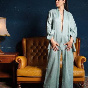 Wide leg linen pants women, Linen clothing, Green tea palazzo pants, Summer boho pants, Plus sizes available, Organic clothing, Slow fashion