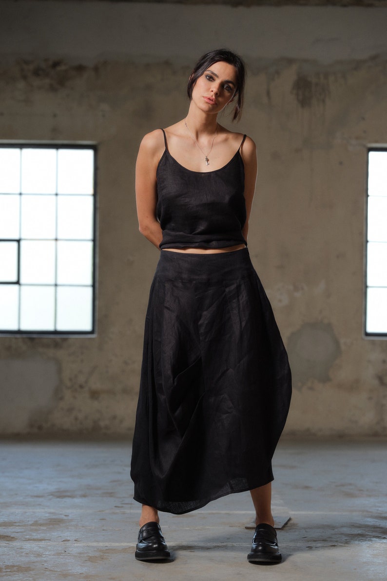 Black asymmetrical linen skirt, Avant garde summer linen skirt, Linen clothing, Slow fashion, Sustainable clothes, Capsule wardrobe image 1