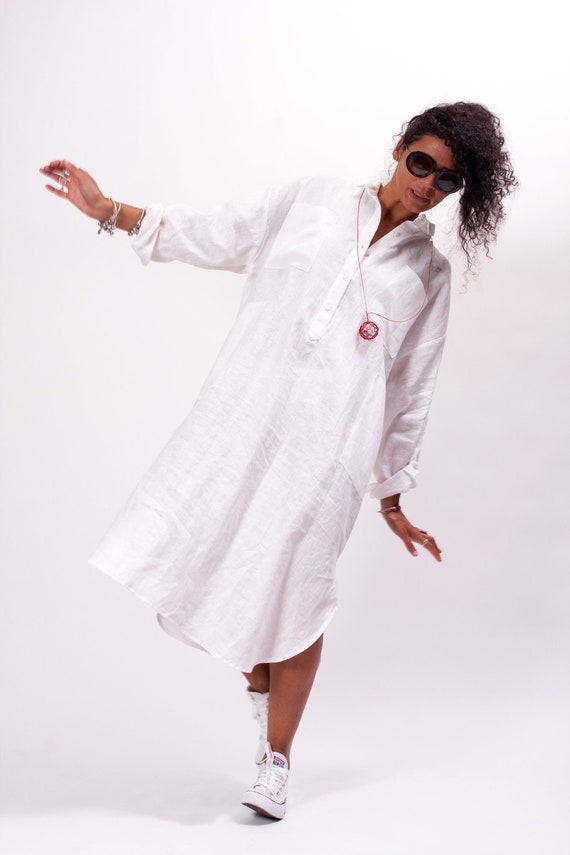 Plus size white store shirt dress