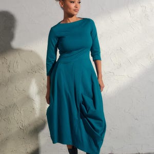 Asymmetrical viscose dress in turquoise color, Avant garde dress with pockets, Extravagant long formal dress, Plus sizes available