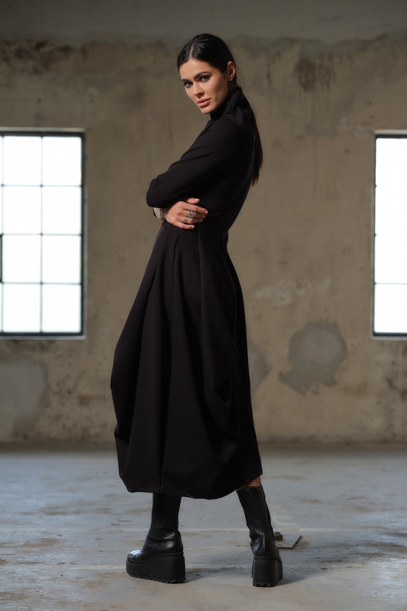 Black asymmetric dress, Avant garde dress, Extravagant Long Dress, Slow fashion, Capsule wardrobe, Sustainable clothes